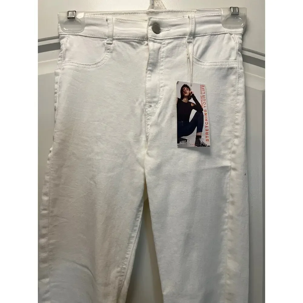 NWT Zara Women’s High Waist Ankle Distressed Trafaluc Denim Jeans Size 4 White - Picture 4 of 8